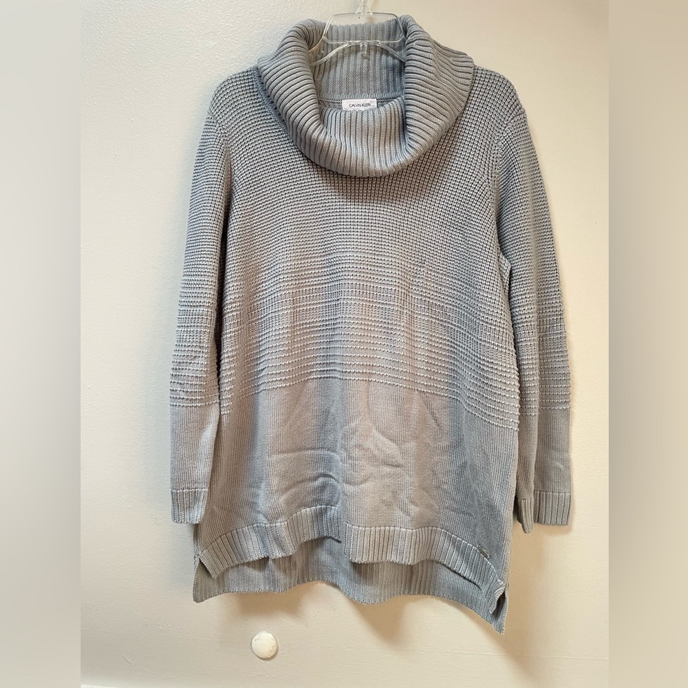 Calvin Klein Gray/light blue Knit pull over acrylic cowl neck Sweater XL